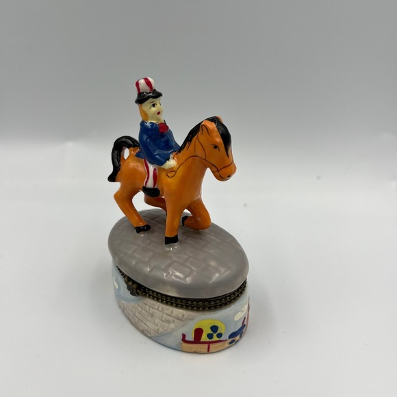 Other - Vintage Uncle Sam Ceramic Trinket Box Americana Patriotic Jewelry Box Horse
